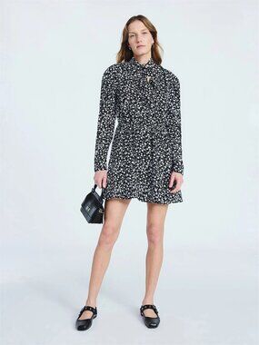 Scoop Women's Tie Neck Mini Dress with Long Sleeves